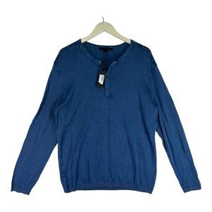 New John Varvatos Men Blue Sweatshirt Crew Neck Buttons Long Sleeve US L